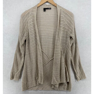 EILEEN FISHER Cardigan PM Petite Linen Crochet Stitch Long Sleeve Natural Beige